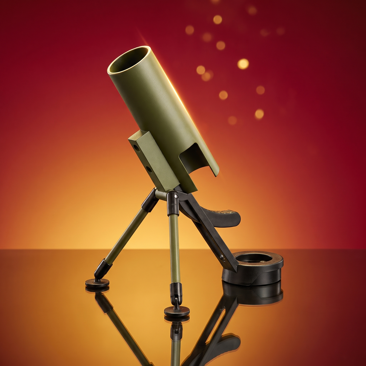Beercup Mortar bottle launcher on a red and gold gradient
